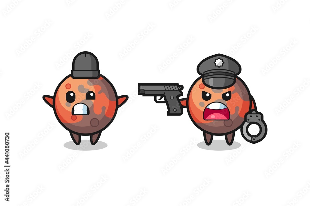 illustration of mars robber with hands up pose caught by police illustration of mars robber with hands up pose caught by police