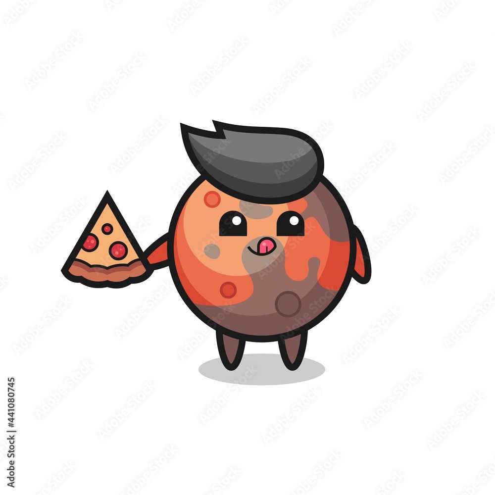 cute mars cartoon eating pizza