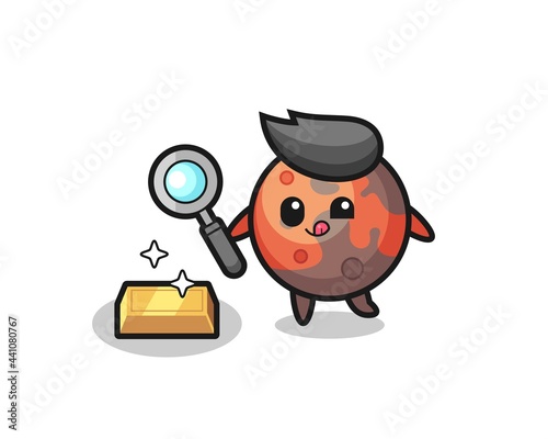 mars character is checking the authenticity of the gold bullion