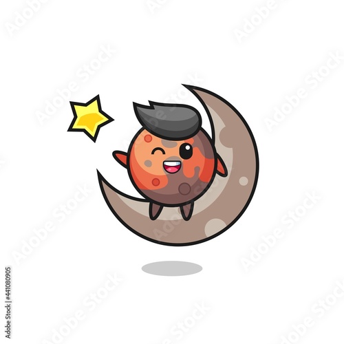 illustration of mars cartoon sitting on the half moon © heriyusuf