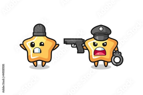 illustration of star robber with hands up pose caught by police