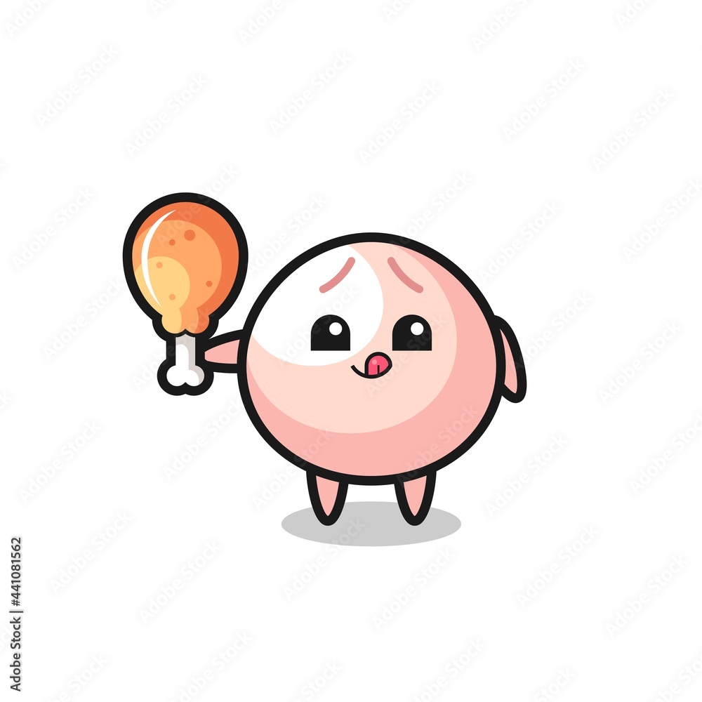 meatbun cute mascot is eating a fried chicken meatbun cute mascot is eating a fried chicken