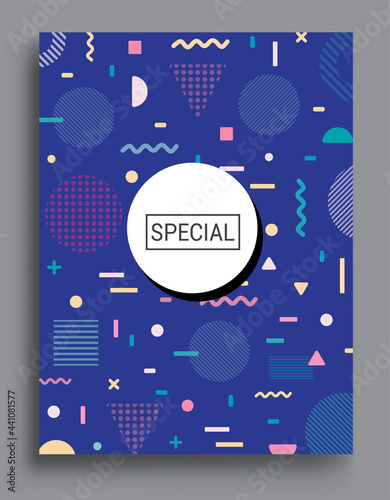 Memphis design elements halftone and geometric shapes patterns trend, design and vintage geometric print illustration element
