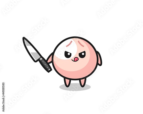 cute meatbun mascot as a psychopath holding a knife