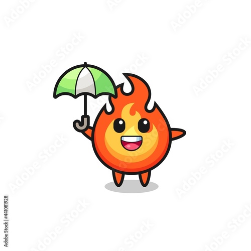 cute fire illustration holding an umbrella