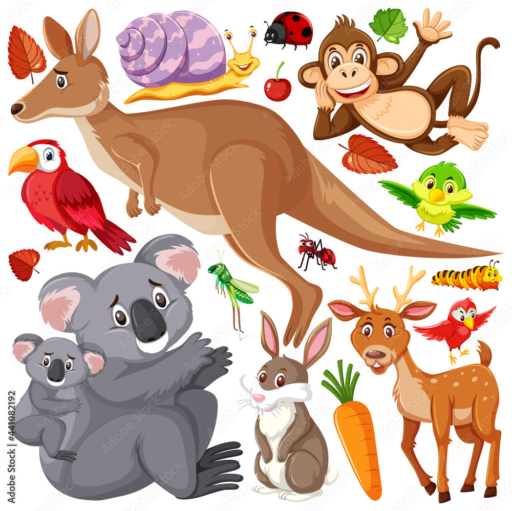 Naklejka premium Seamless pattern with cute wild animals on white background