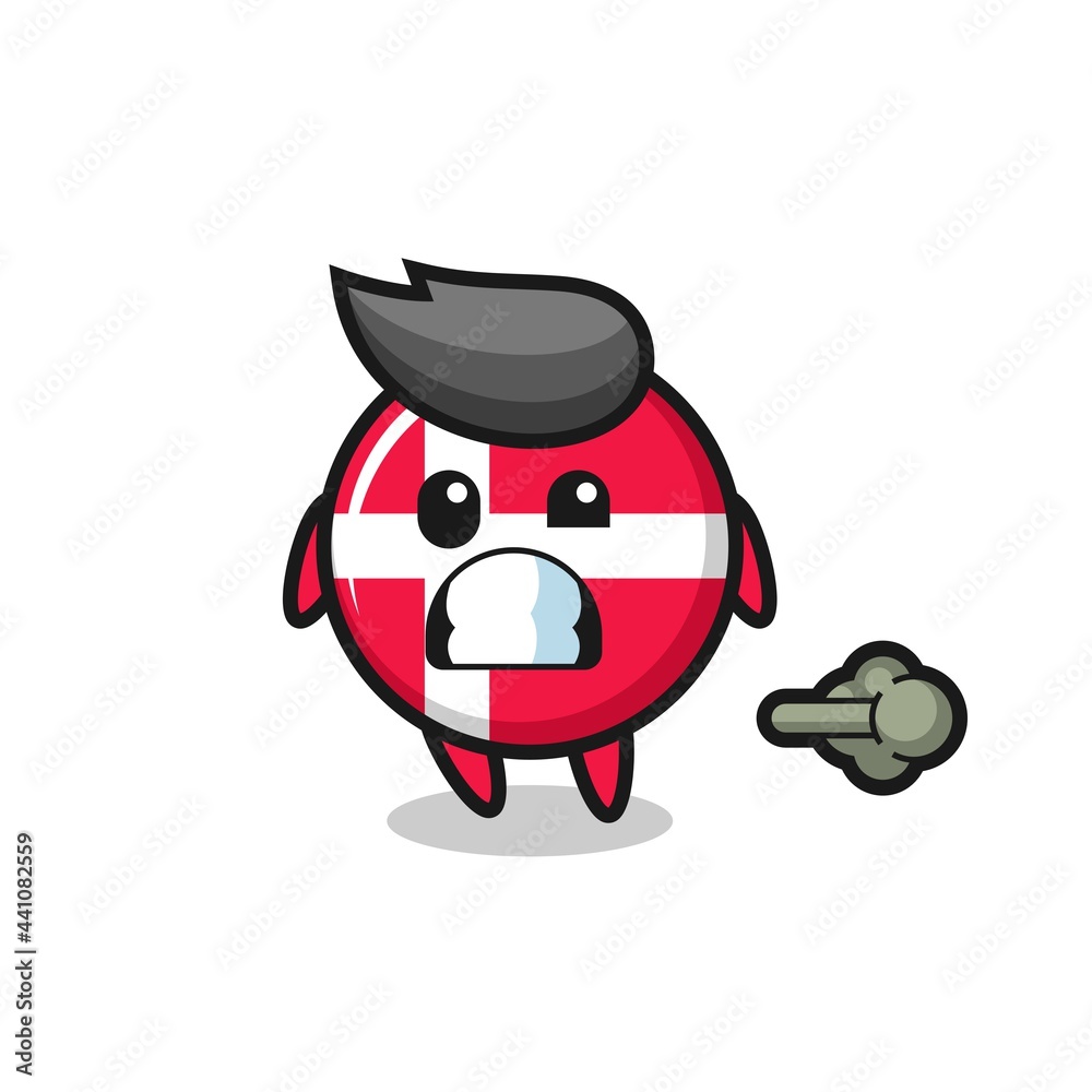 the illustration of the denmark flag badge cartoon doing fart