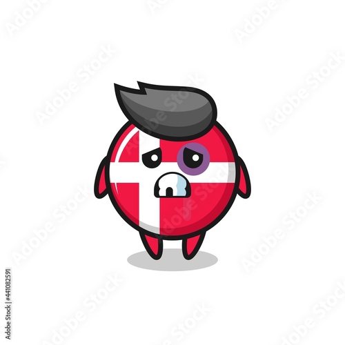 injured denmark flag badge character with a bruised face