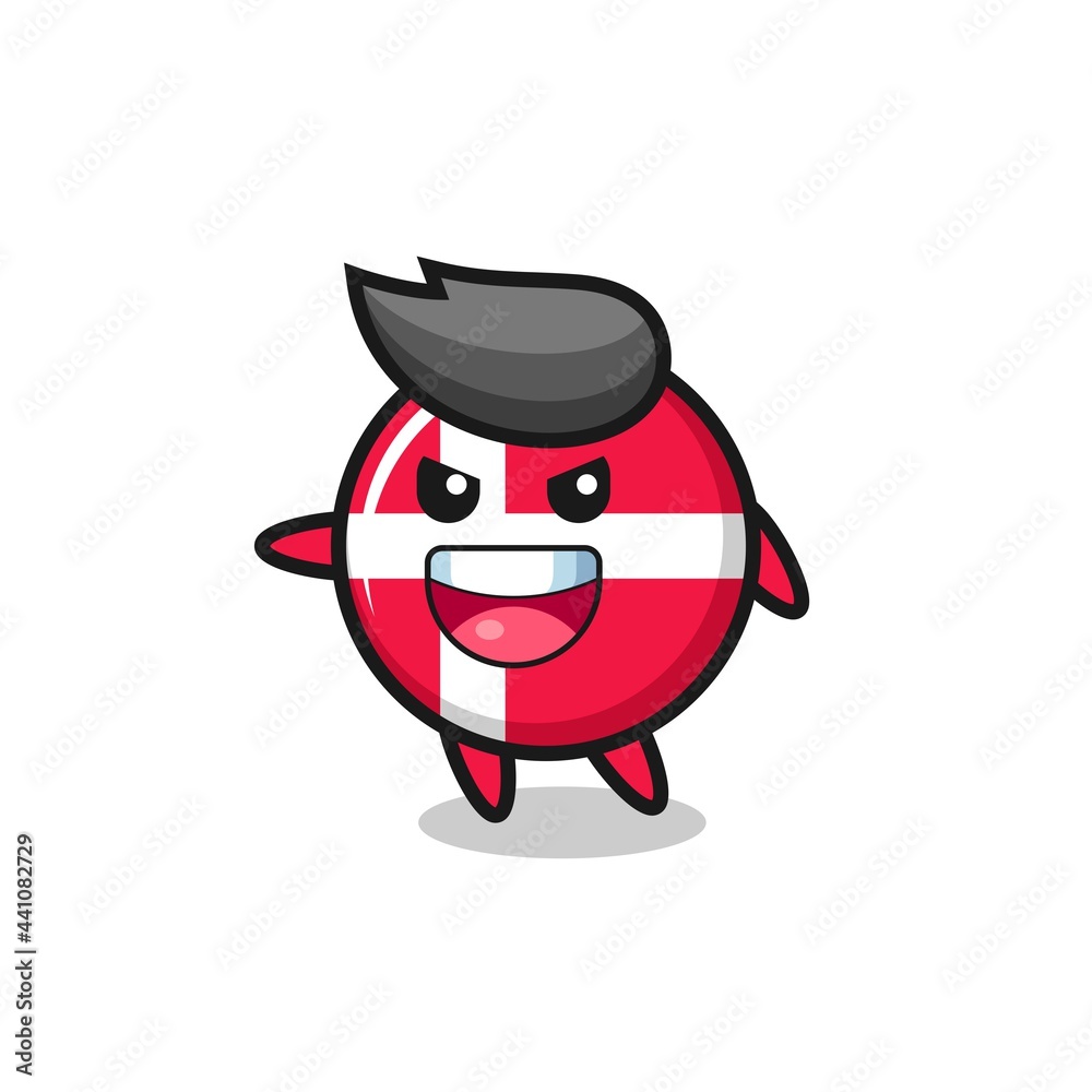 denmark flag badge cartoon with very excited pose