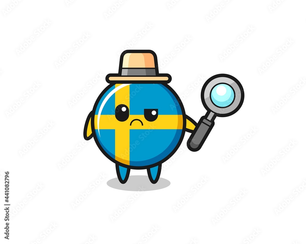 the mascot of cute sweden flag badge as a detective the mascot of cute sweden flag badge as a detective