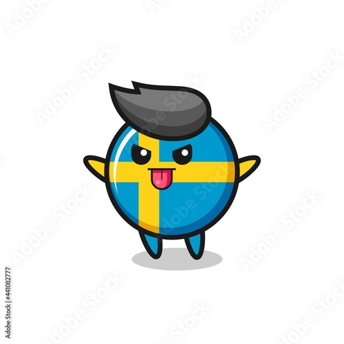 naughty sweden flag badge character in mocking pose