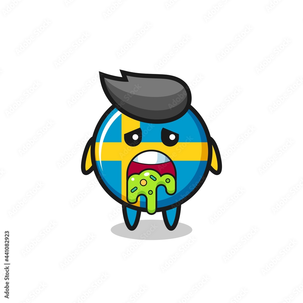the cute sweden flag badge character with puke