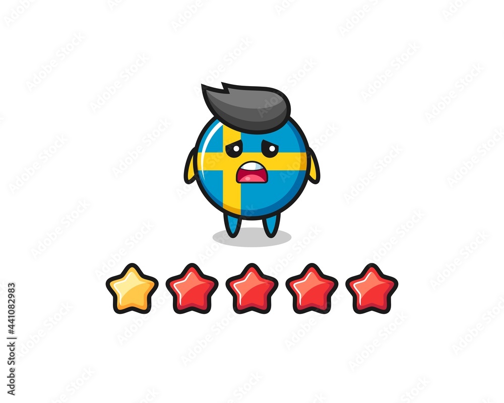 the illustration of customer bad rating, sweden flag badge cute character with 1 star