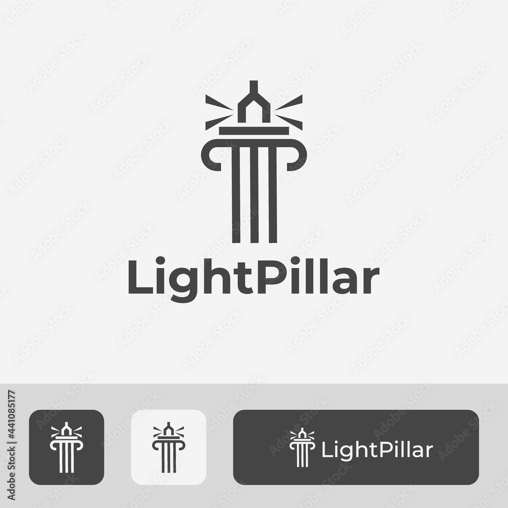 pillar logo with line art style lighthouse icon vector combination