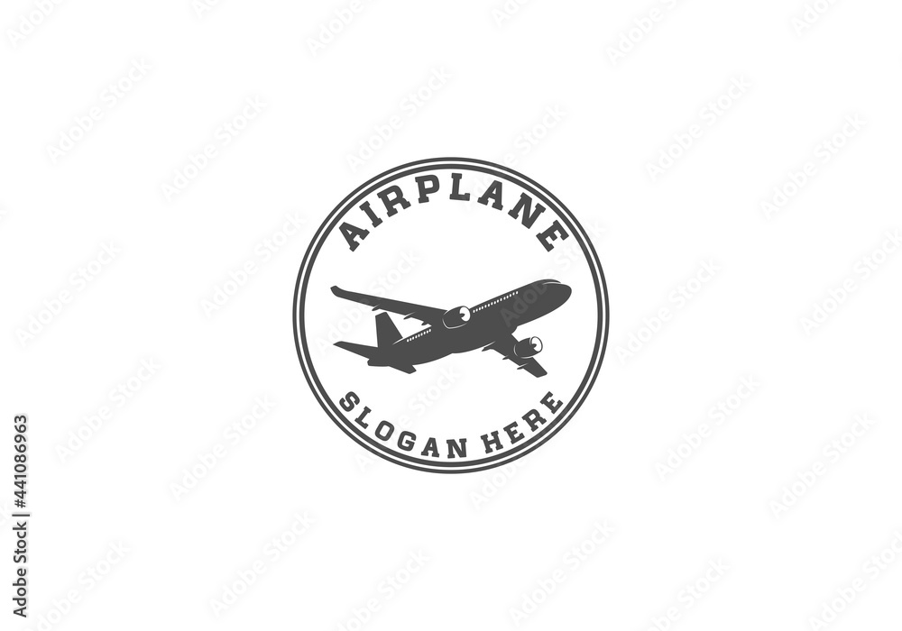 logo illustration of an airplane taking off on a white background