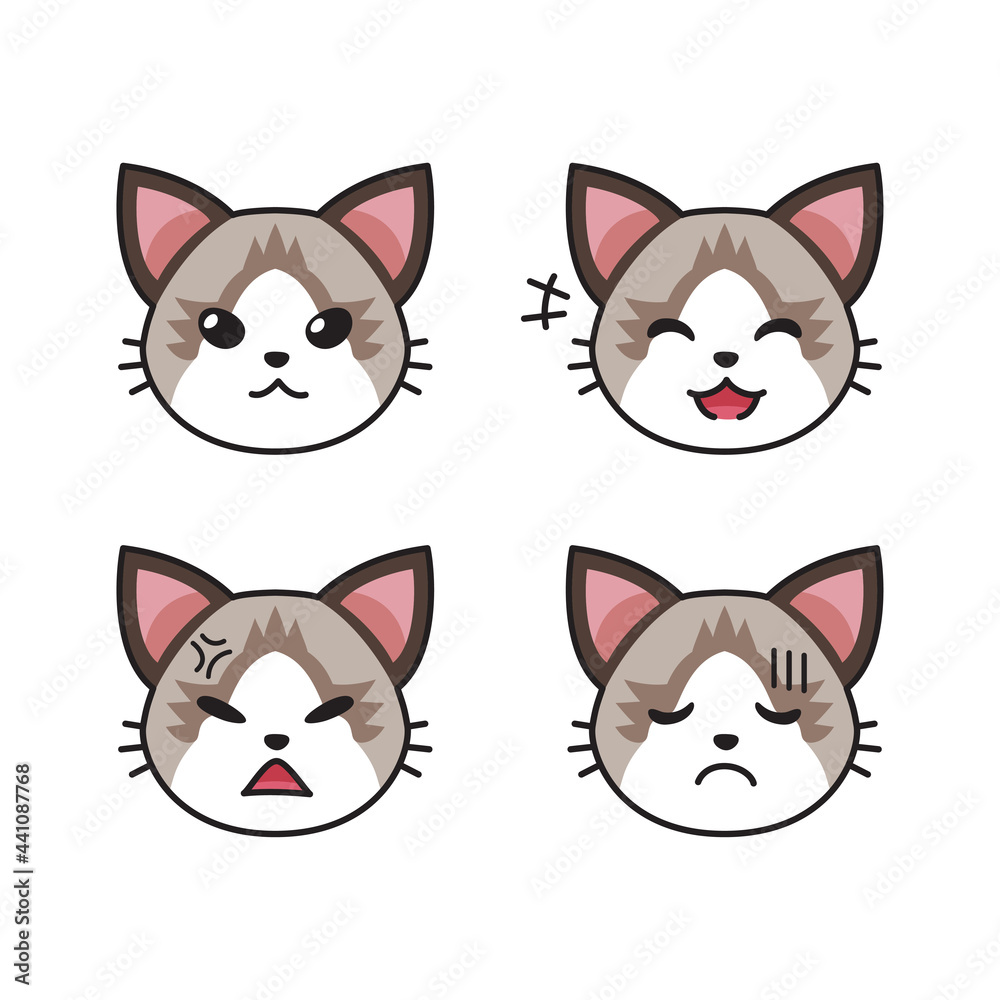 Set of Ragdoll cat faces showing different emotions for design. Set of Ragdoll cat faces showing different emotions for design.