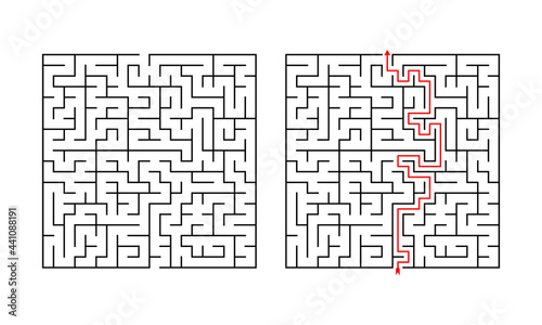 Labyrinth game. Circle maze puzzle. Find the right way, path, or solution. Vector illustration.