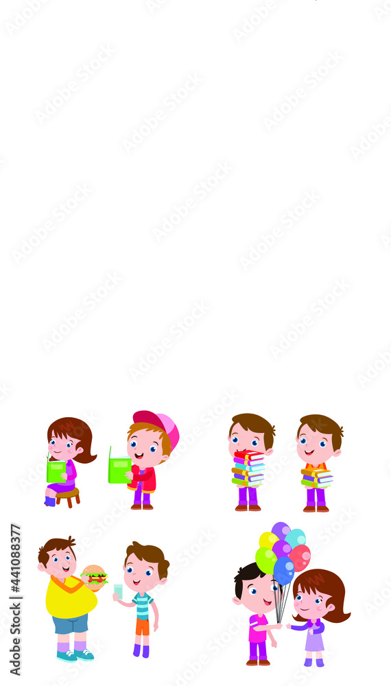 Opposite vector concept. Kids learn opposite adjective word by doing different activities Opposite vector concept. Kids learn opposite adjective word by doing different activities
