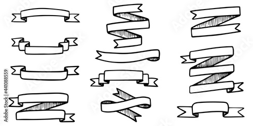 Doodle of ribbon banner illustrations isolated on a white background. hand drawn vector illustration.