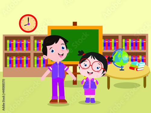 Opposite vector concept. Children learn opposite word antonym in the classroom