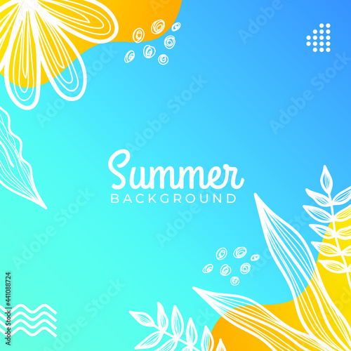 Fototapeta Naklejka Na Ścianę i Meble -  Summer sale organic flat floral template for social media or square flyer. Summer banner with floral decoration set 