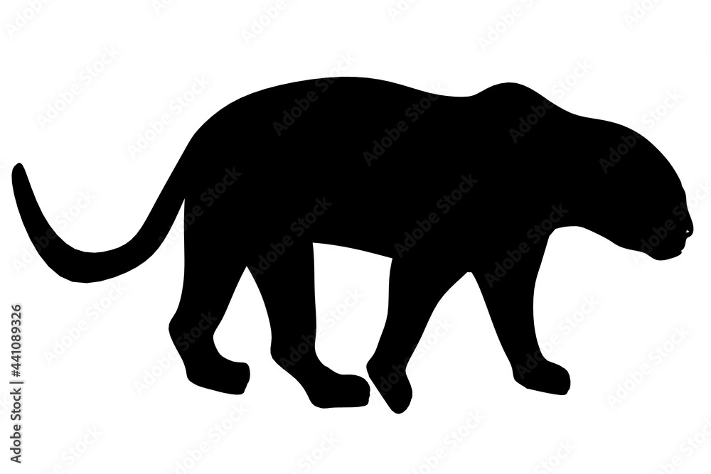 Silhouette of a cheetah isolated on a white background. Side view. Vector illustration
