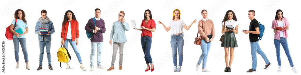 Group of students on white background