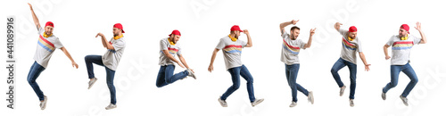 Handsome dancing man on whi...