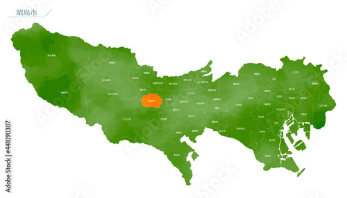 水彩風の地図　東京都　昭島市
