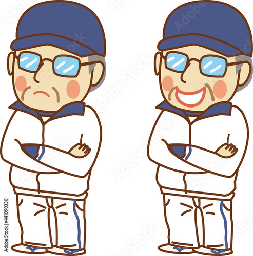 難しい顔の監督と喜ぶ監督。