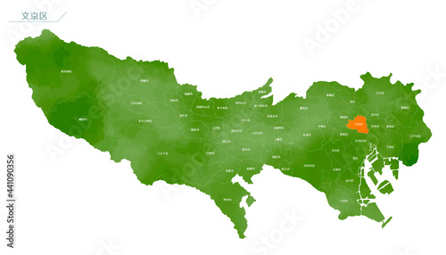 水彩風の地図　東京都　文京区