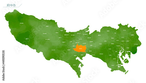 水彩風の地図　東京都　府中市
