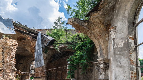 Brody, Ukraine - june, 2021: The ruins of The Old fortress synagogue of Brody "Brody Kloiz", Lviv region of western Ukraine. 