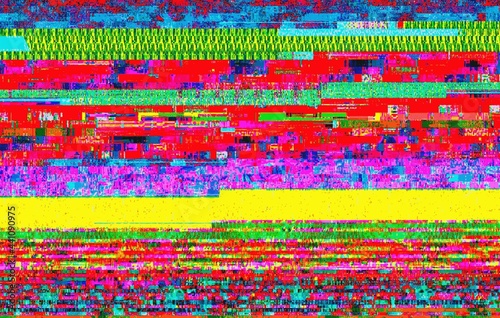 Illustration of colourful electronic screen glitches pattern