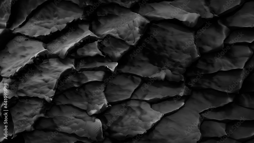Black rock texture. Abstract of stone layers. Nature background. 3D Rendering.