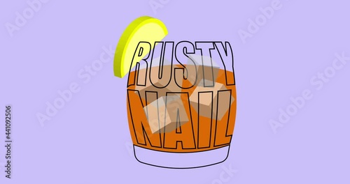 minimalistic lettering cocktail logo rusty nail on light background