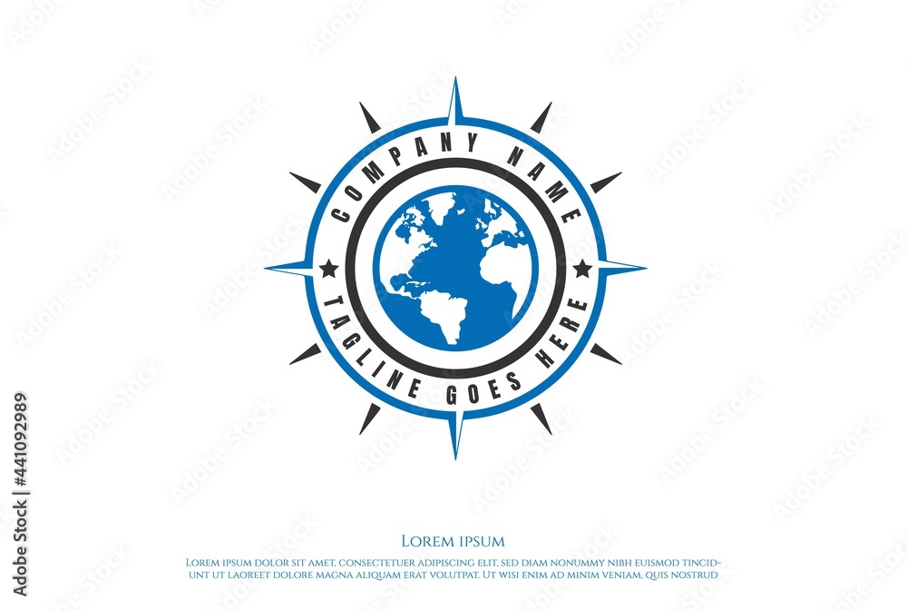 Compass and Globe World for Global Expedition Travel Navigation Logo Design Vector Compass and Globe World for Global Expedition Travel Navigation Logo Design Vector
