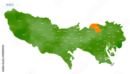 水彩風の地図　東京都　板橋区