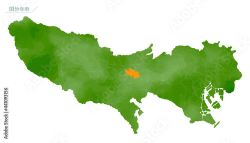 水彩風の地図　東京都　国分寺市