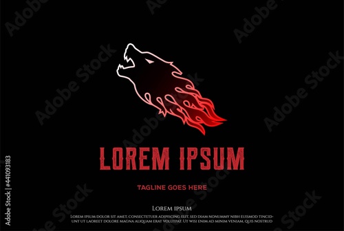 Angry Attack Wolf Head Fire Tribal Tattoo Logo Design Vector