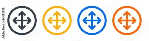 Four direction arrows line icon. Expend, resize, full screen sign. Move arrow symbol. Vector illustration