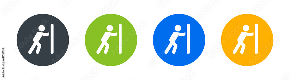 Person stretching body on the wall icon vector. Sport concept. Pushing sign.