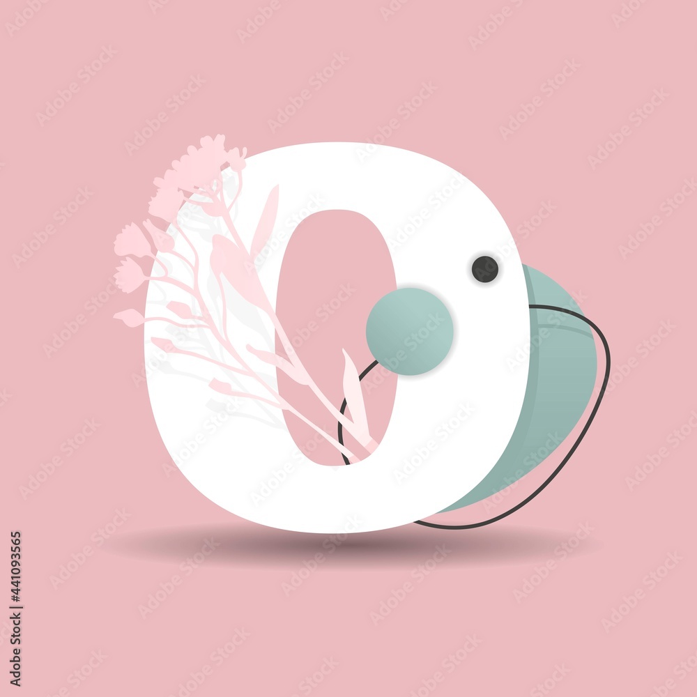 Number 0 zero. Elegant composition. Floral decor, plants, flowers, branches, geometric shapes. illustration. Poster, print, sticker, card design. Simple modern, contemporary style. Number 0 zero. Elegant composition. Floral decor, plants, flowers, branches, geometric shapes. illustration. Poster, print, sticker, card design. Simple modern, contemporary style.