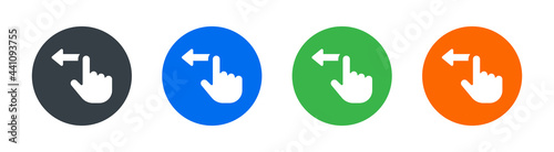 Hand with finger swiping with arrow on the left gesture vector icon.