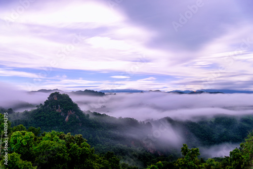 Morning mist Viewpoint Baan Jabo, the most favourite place for tourist in Mae Hong Son province Thailand.