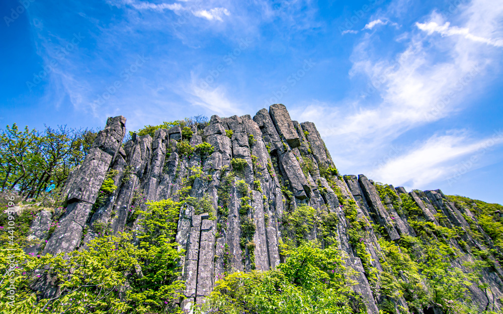 landscape view of standing rock mountain at Mudeungsan, Gwangju, South Korea.