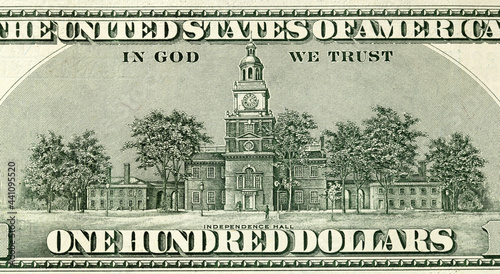 one hundred dollars background. back side of banknotes