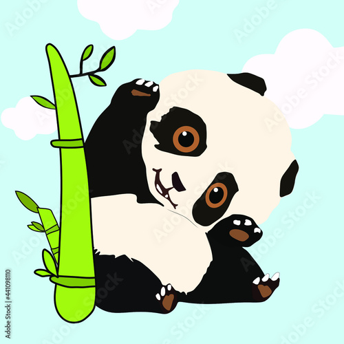 Fototapeta Naklejka Na Ścianę i Meble -  panda and bamboo. vector illustration of a panda playing cutely.