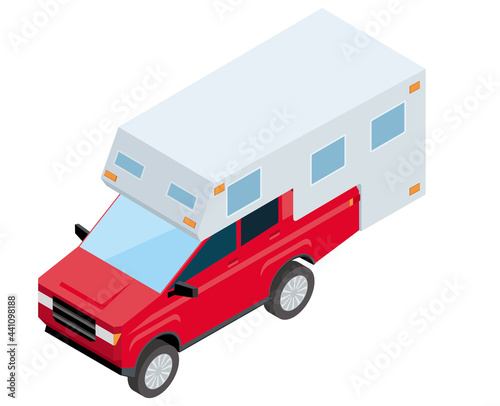 SUVs, pickup truck campers. Isometrics car illustration 3D solid