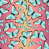 Cute blue butterflies seamless pattern. Vector illustration